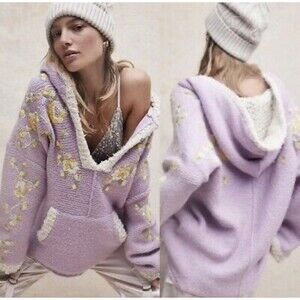 Free People Buttercup Embroidered Pullover Hoodie Sweater XS